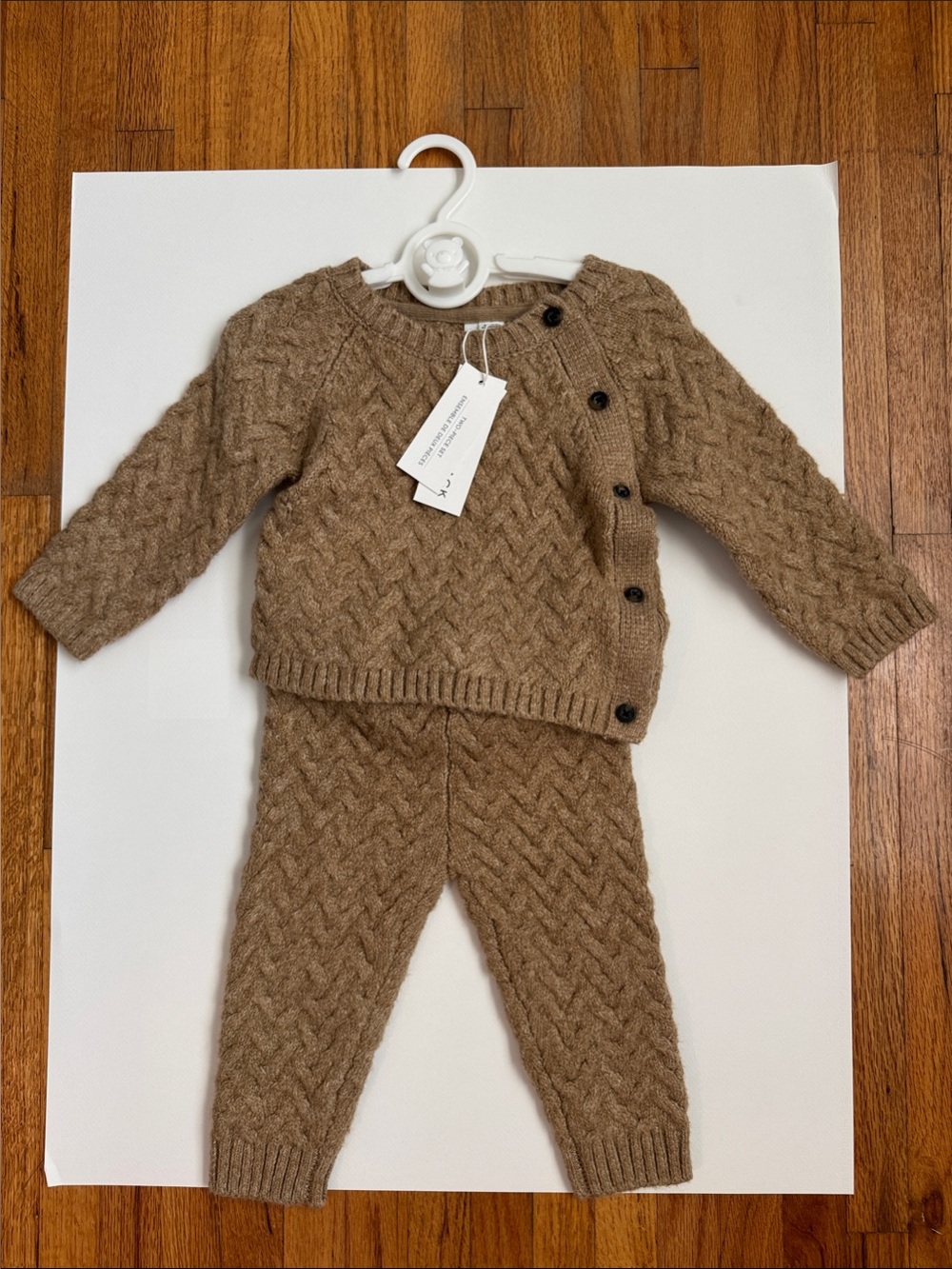 Janie and Jack Tan Cable-Knit Baby Sweater